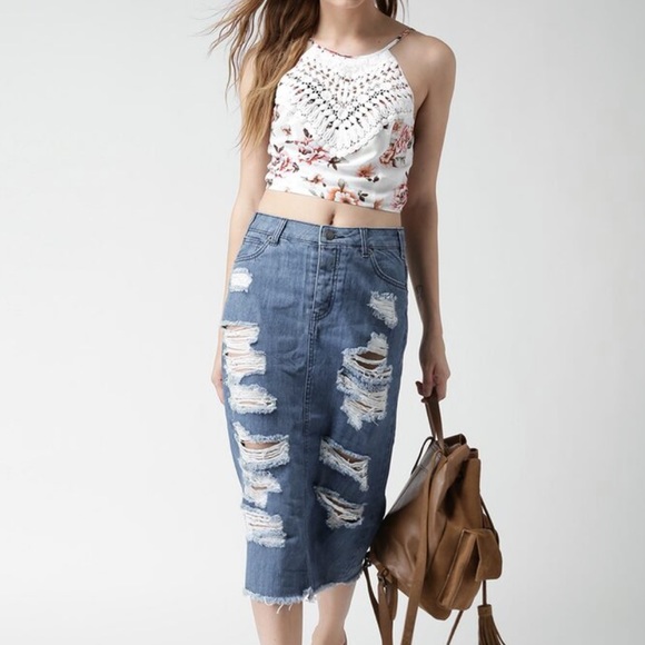 Forever 21 denim midi skirt size small